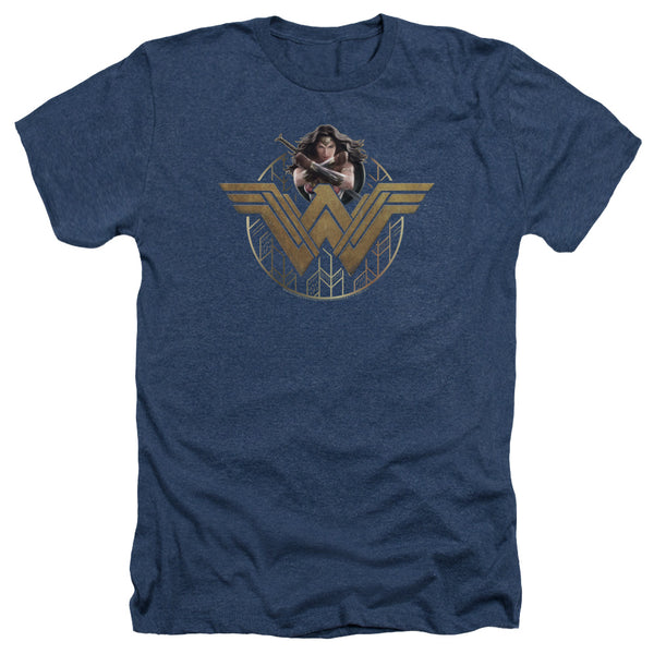 Wonder Woman Movie - Power Stance And Emblem Adult Regular Fit Heather Short Sleeve