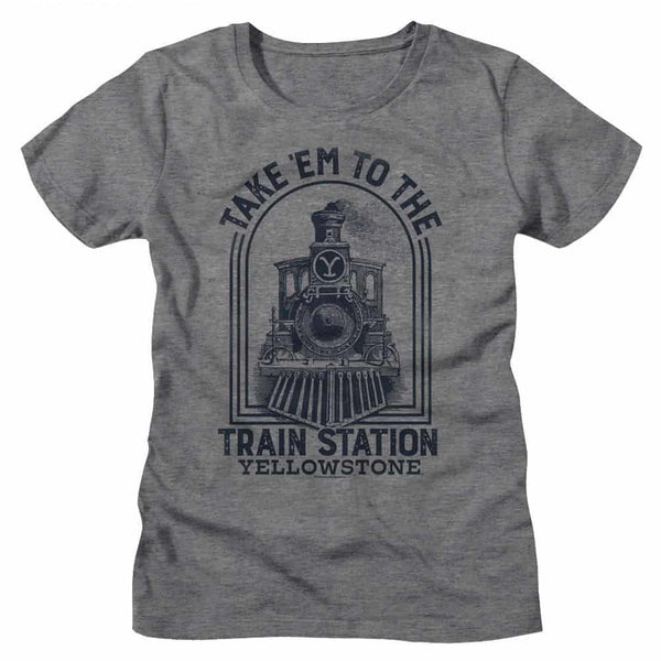 YELLOWSTONE-YELLOWSTONE TO THE TRAIN STATION-GRAPHITE HEATHER LADIES S/S TSHIRT