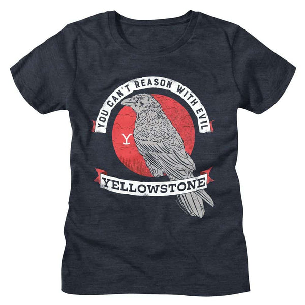 YELLOWSTONE-YELLOWSTONE CANT REASON WITH EVIL-NAVY HEATHER LADIES S/S TSHIRT