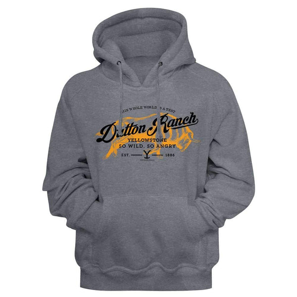 YELLOWSTONE-YELLOWSTONE DUTTON RANCH BUFFALO-GUNMETAL HEATHER ADULT L/S SWEATSHIRT W/HOOD