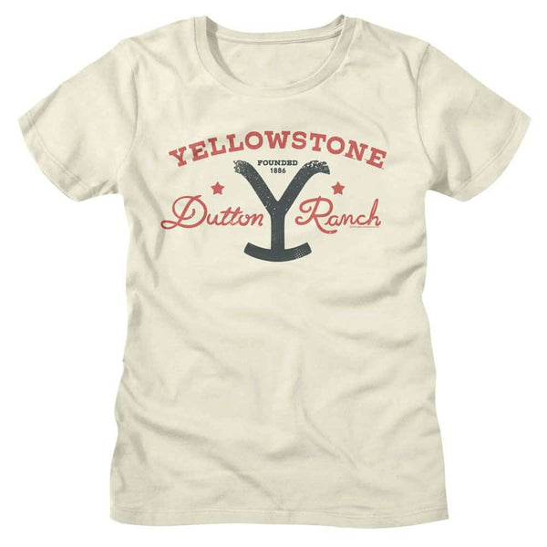 YELLOWSTONE-YELLOWSTONE DUTTON RANCH FOUNDED 1886-VINTAGE WHITE LADIES S/S TSHIRT