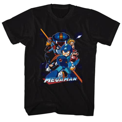 Collage Orange Beam Mega Man Graphic Shirt