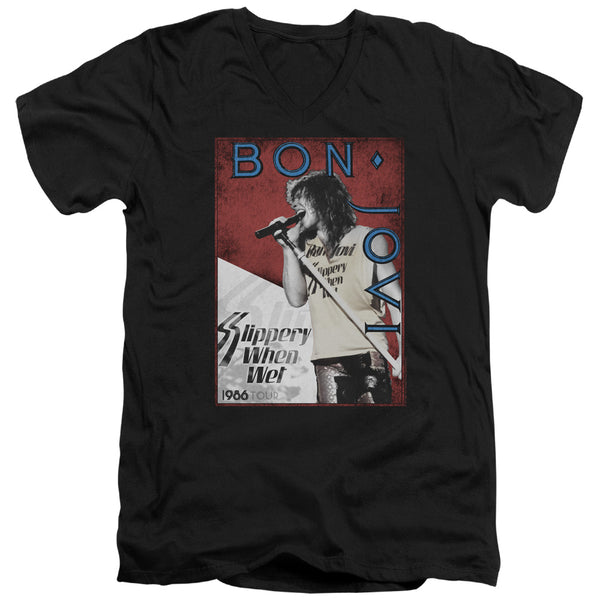 Bon Jovi - 86 Tour Adult Slim Fit V Neck Cotton