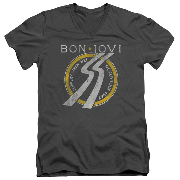 Bon Jovi - Slippery When Wet World Tour Adult Slim Fit V Neck Cotton
