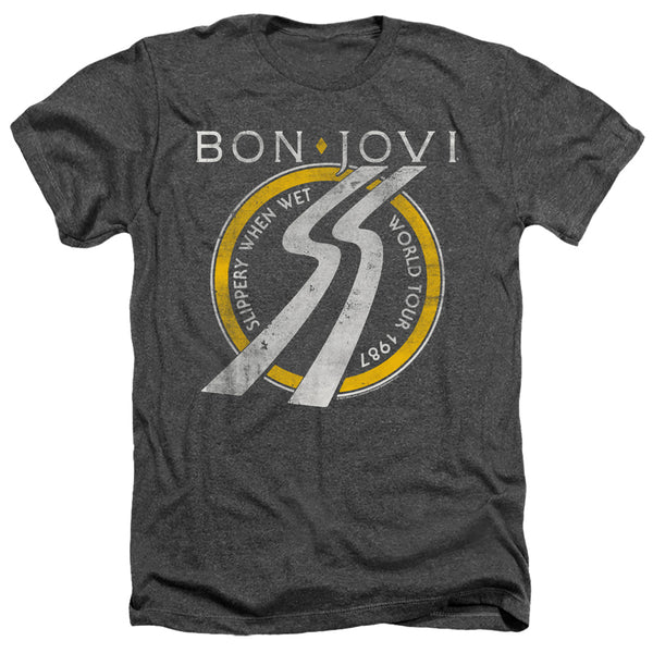 Bon Jovi - Slippery When Wet World Tour Adult Regular Fit Heather Short Sleeve