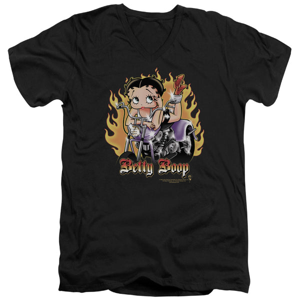 Betty Boop - Biker Flames Boop Adult Slim Fit V Neck Cotton