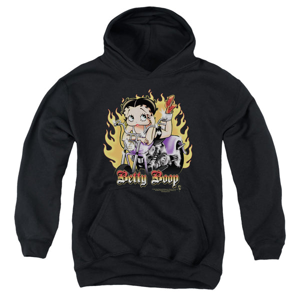 Betty Boop - Biker Flames Boop Youth Hooded Sweatshirt