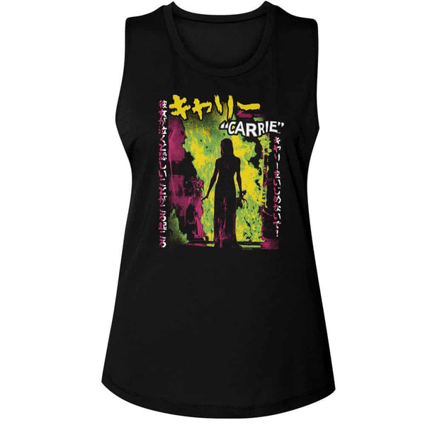 Carrie Neon Fire Japanese Text-Ladies Muscle Tank