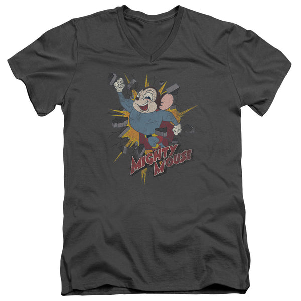 Mighty Mouse - Break Through Adult Slim Fit V Neck Cotton