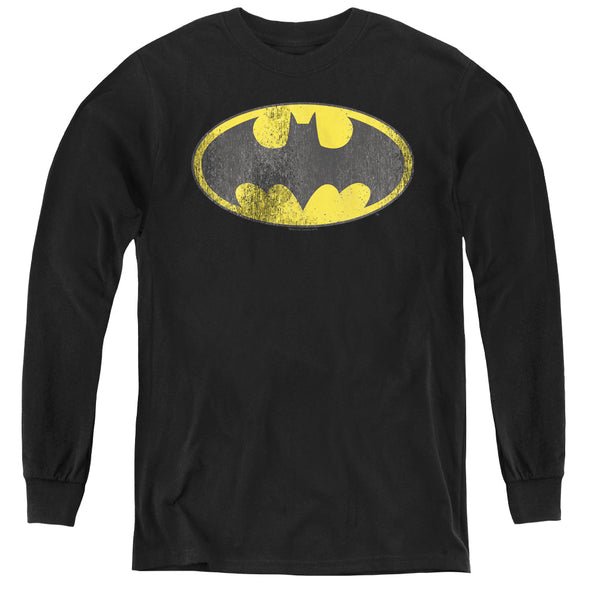 DC - Retro Bat Logo Distressed L - S Youth