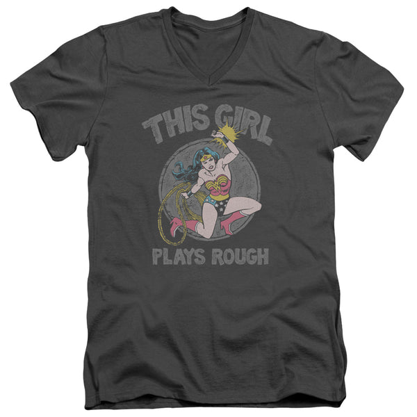 DC - Plays Rough Adult Slim Fit V Neck Cotton