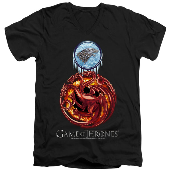 Game Of Thrones - Combined Targaryn And Stark Adult Slim Fit V Neck Cotton