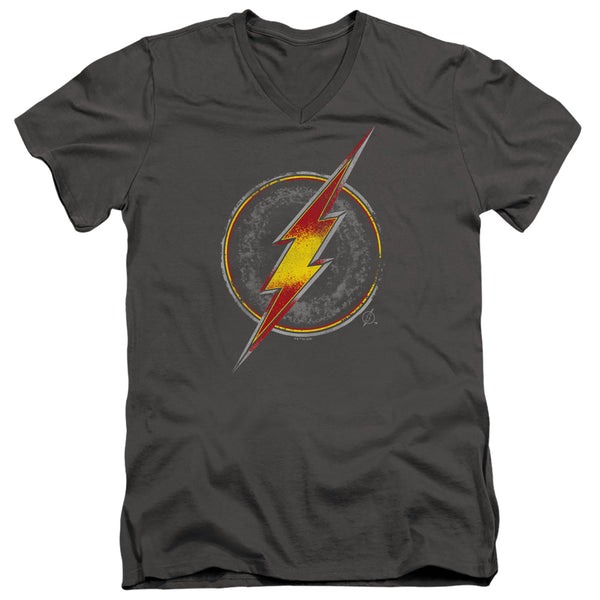 Justice League - Flash Busted Logo Adult Slim Fit V Neck Cotton