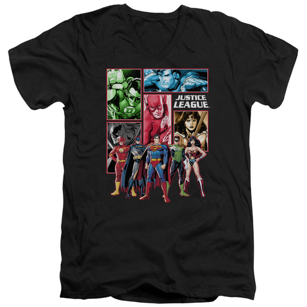 JLA - Justice League Panels Adult Slim Fit V Neck Cotton