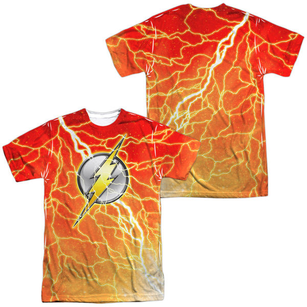 JLA - Lightning Logo (Front - Back Print) Adult Regular Fit Short Sleeve 100% Poly