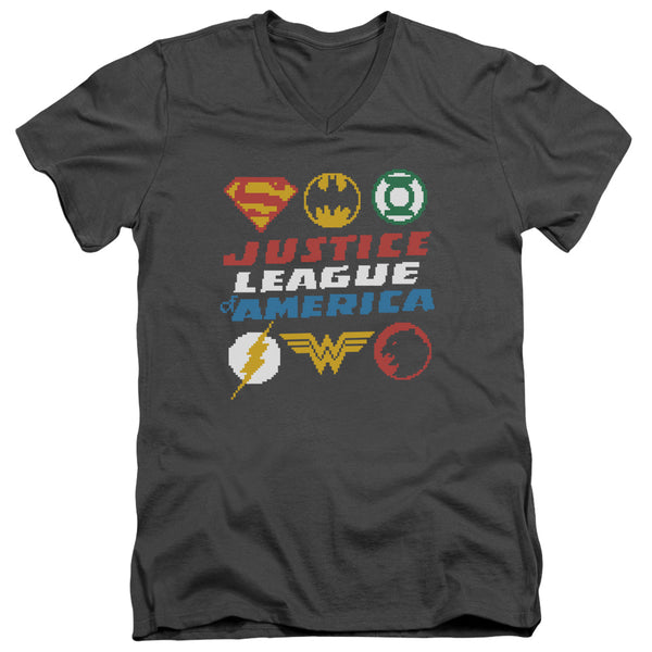 JLA - Pixel Logos Adult Slim Fit V Neck Cotton