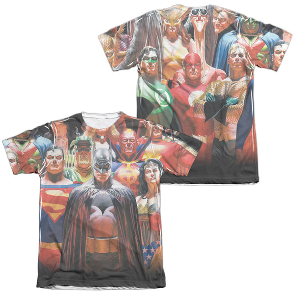 JLA - Wall Of Heroes (Front - Back Print) Adult Regular Fit Short Sleeve 65 - 35 Poly - Cotton