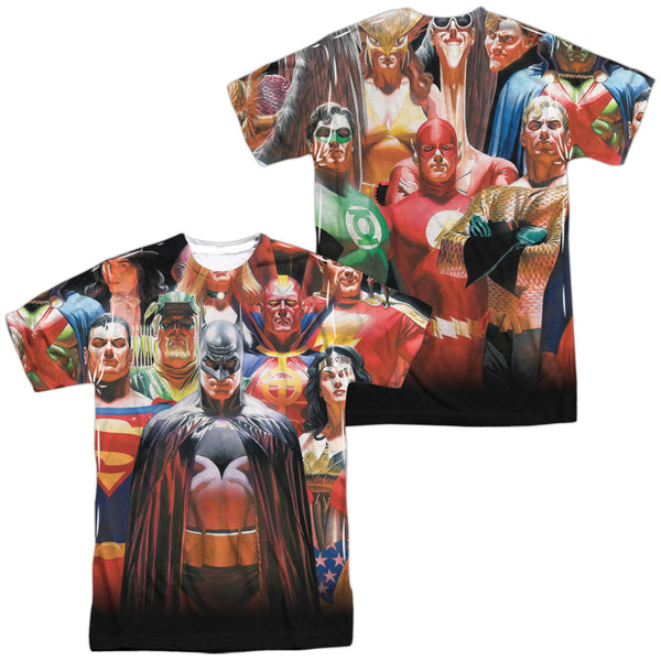 JLA - Wall Of Heroes (Front - Back Print) Adult Regular Fit Short Sleeve 100% Poly