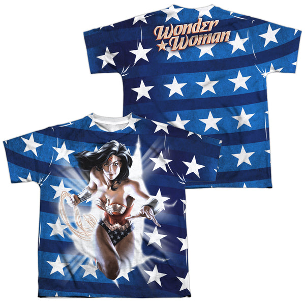 JLA - Ripped Flag (Front - Back Print) Youth Short Sleeve 100% Poly