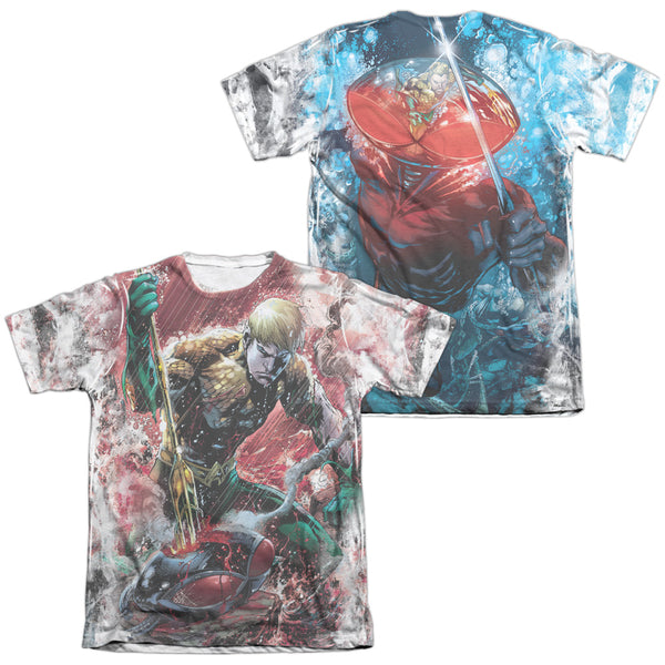 JLA - Aquaman Vs Manta (Front - Back Print) Adult Regular Fit Short Sleeve 65 - 35 Poly - Cotton