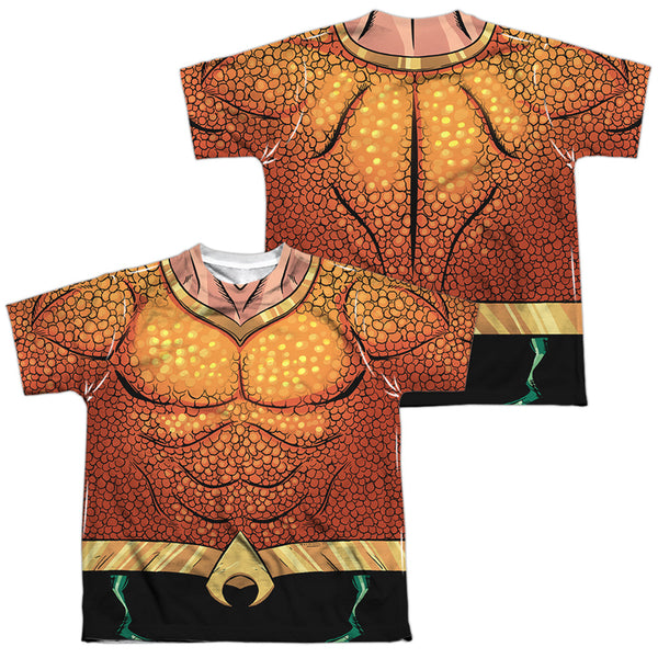 JLA - Aquaman Rebirth Uniform (Front - Back Print) Youth Short Sleeve 100% Poly