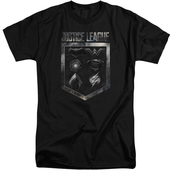 Justice League Movie - Shield Of Emblems Adult Tall Fit Short Sleeve