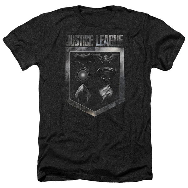 Justice League Movie - Shield Of Emblems Adult Regular Fit Heather Short Sleeve