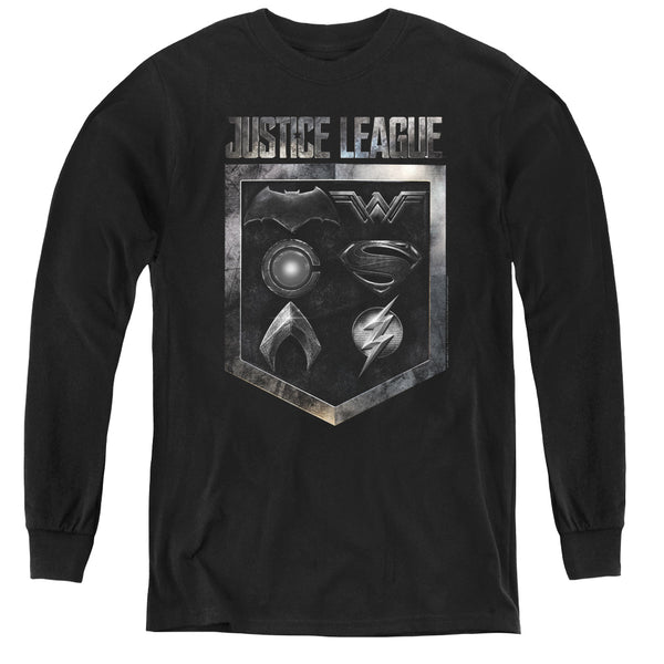 Justice League Movie - Shield Of Emblems L - S Youth