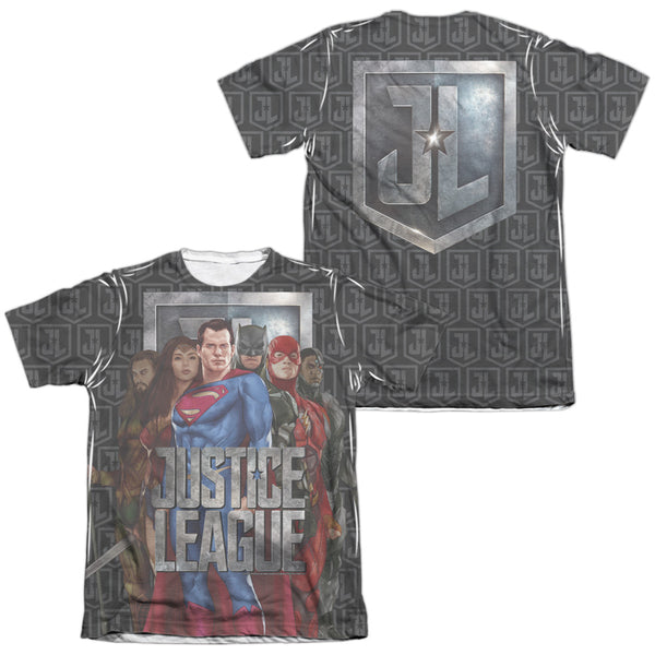 Justice League Movie - The League (Front - Back Print) Adult Regular Fit Short Sleeve 65 - 35 Poly - Cotton
