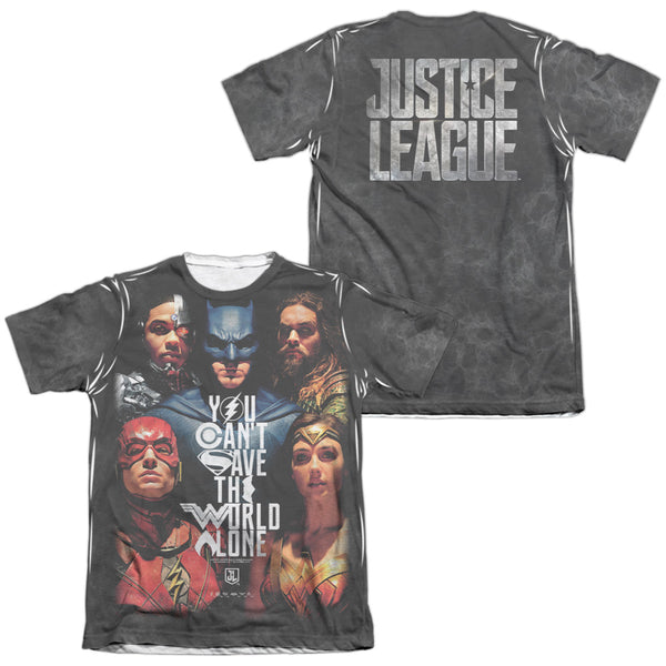 Justice League Movie - Save The World Poster (Front - Back Print) Adult Regular Fit Short Sleeve 65 - 35 Poly - Cotton