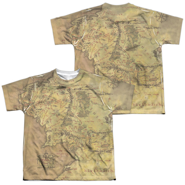 LORd Of The Rings - Middle Earth Map (Front - Back Print) Youth Short Sleeve 100% Poly