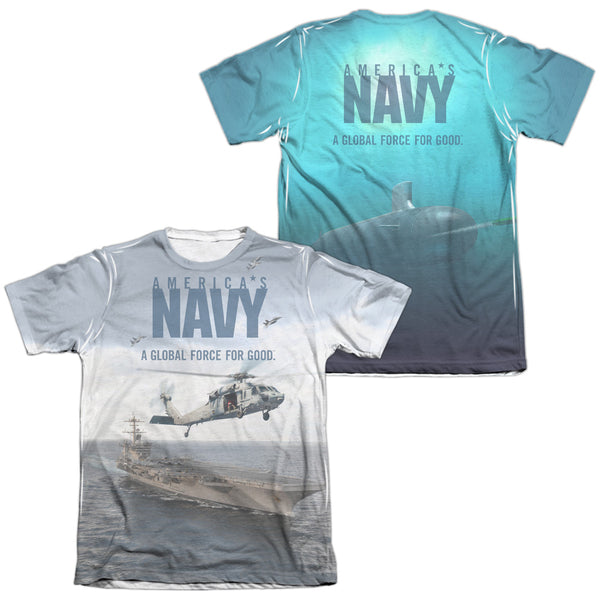 Navy - Over And Under (Front - Back Print) Adult Regular Fit Short Sleeve 65 - 35 Poly - Cotton