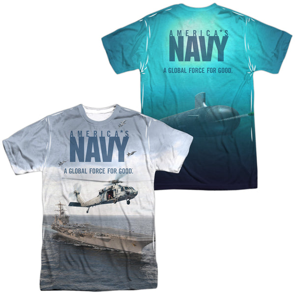 Navy - Over And Under (Front - Back Print) Adult Regular Fit Short Sleeve 100% Poly