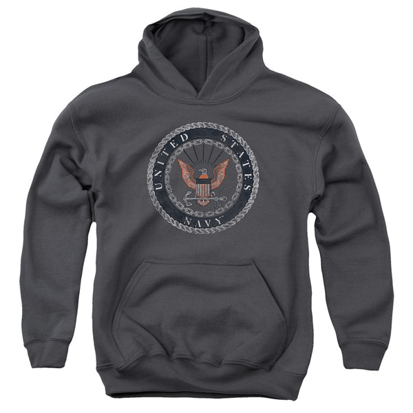 Navy - Rough Emblem Youth Hooded Sweatshirt