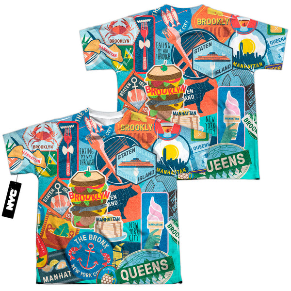 New York City - Eating Nyc (Front - Back Print) Youth Short Sleeve 100% Poly