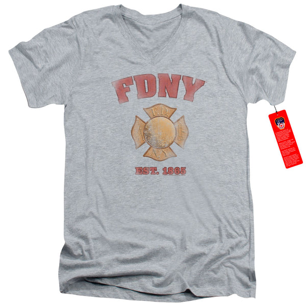 New York City - Fdny Vintage Badge Adult Slim Fit V Neck Cotton