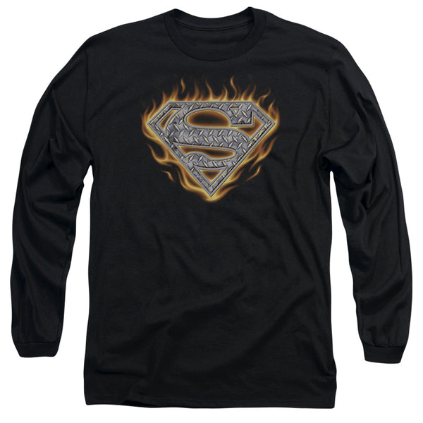Superman - Steel Fire Shield Adult Long Sleeve Shirt