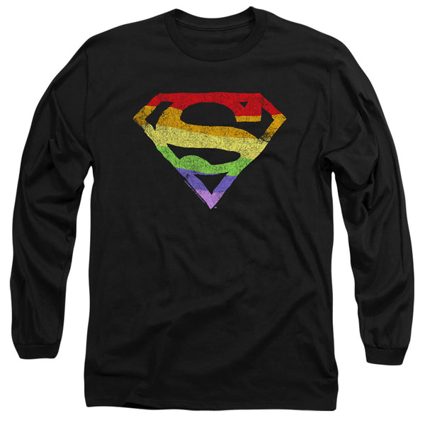 Superman - Rough Rainbow Logo Adult Long Sleeve Shirt