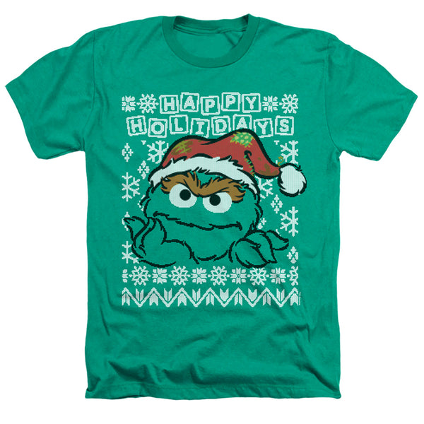Sesame Street - Oscar The Grouch Ugly Christmas Adult Regular Fit Heather Short Sleeve